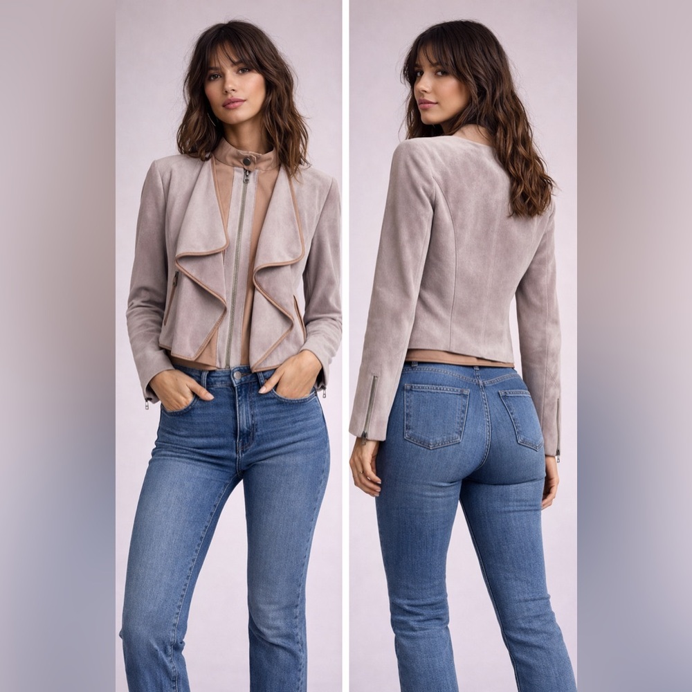 BCBGMAXAZRIA Cropped Moto Jacket Blush
Suede Zip Front Size S